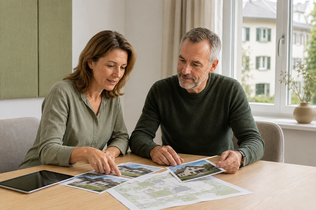 Symbolische Vorbereitung eines Immobiliengesprächs durch zwei erfahrene Personen